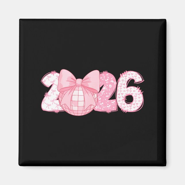 Happy New Year 2026 Disco Ball Nk Coquette Bow Fam Magnet (Vorne)