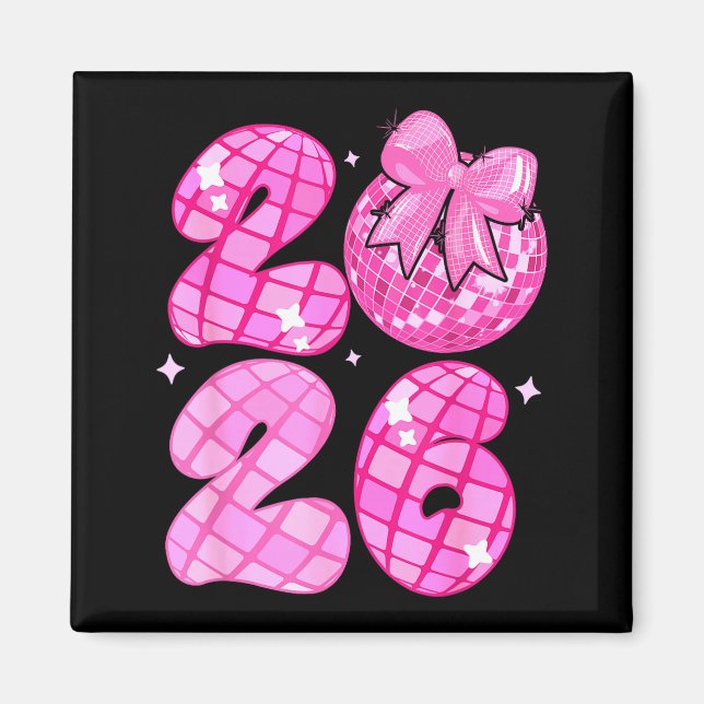 Happy New Year 2026 Disco Ball Nk Coquette Bow Fam Magnet (Vorne)