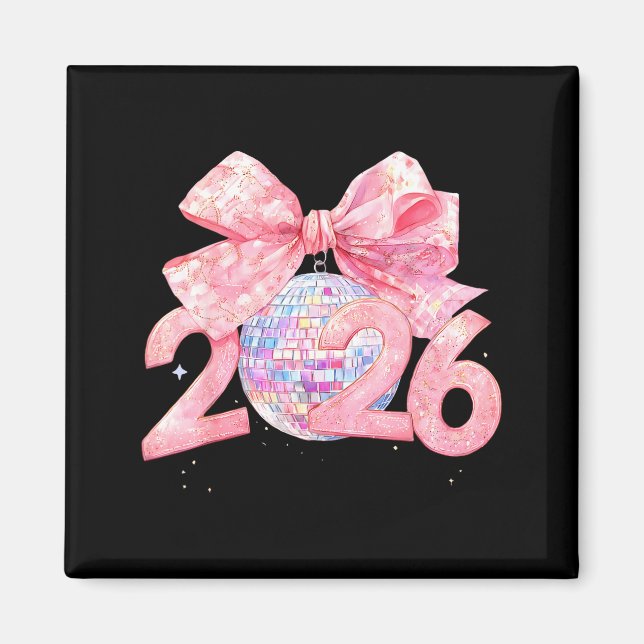 Happy New Year 2026 Disco Ball Nk Coquette Bow Fam Magnet (Vorne)