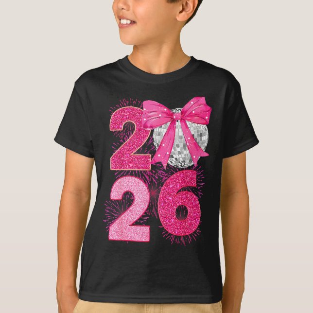 Happy New Year 2026 Disco Ball Nk Coquette Bow Fam T-Shirt (Vorderseite)