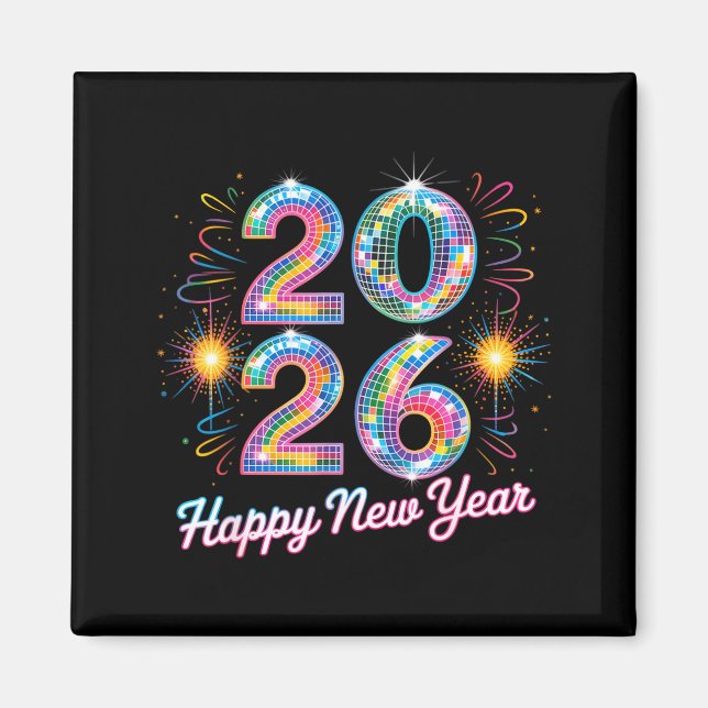 Happy New Year 2026 Disco Ball Retro Family Matchi Magnet (Vorne)