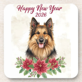 Happy New Year 2026 Dog Theme Coasters Getränkeuntersetzer