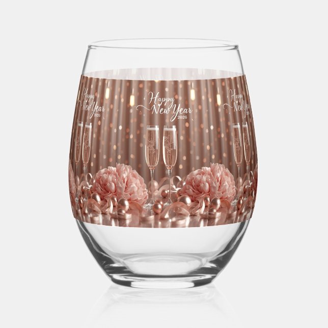 happy new year 2026 elegant wine glass weinglas ohne stiel (Vorderseite)