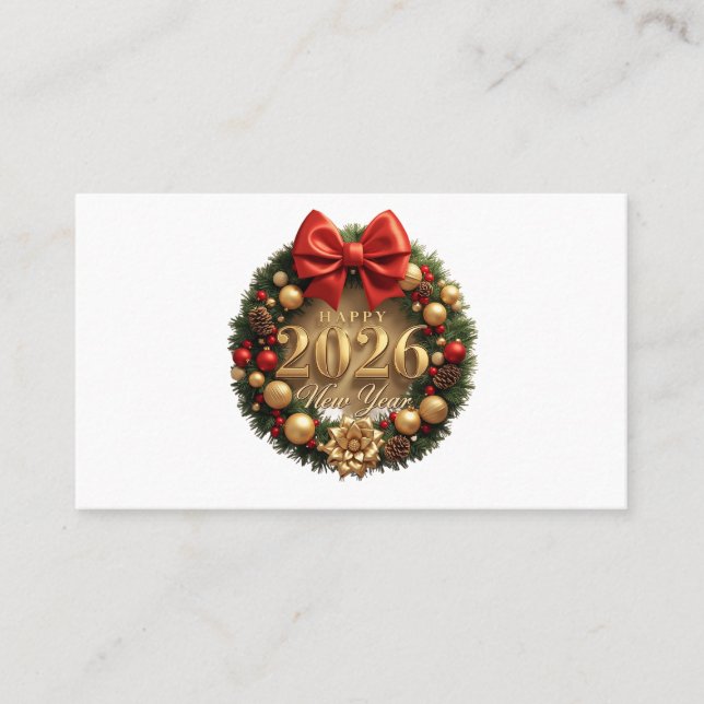 happy new year 2026 elegant wreath business card visitenkarte (Vorderseite)