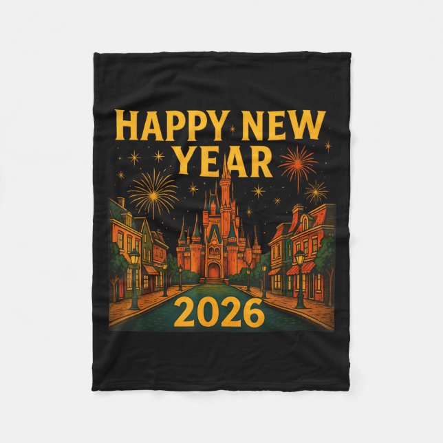 Happy New Year 2026 Fantasy Castle Fireworks Night Fleecedecke (Vorderseite)