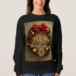 happy new year 2026 festive wreath hoodie