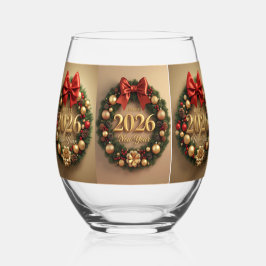 happy new year 2026 festive wreath weinglas ohne stiel