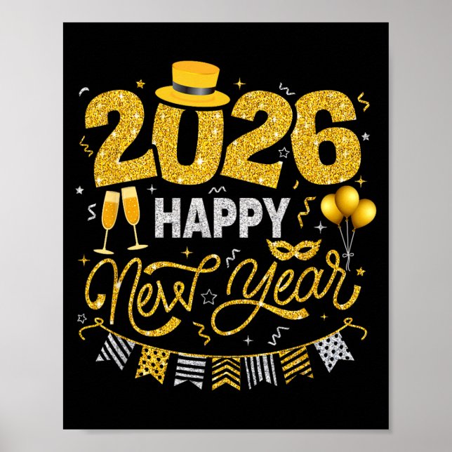 Happy New Year 2026 Fireworks Countdown New Years  Poster (Vorne)