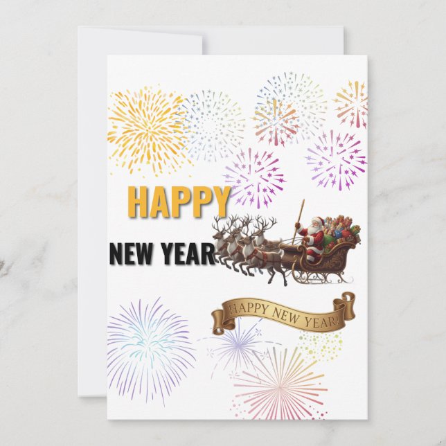 Happy New Year 2026 – Fireworks & Santa Sleigh Gre Einladung (Vorderseite)