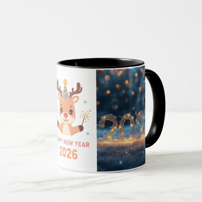 happy new year 2026  fox & reindeer coffee mug tasse (VorderseiteRechts)