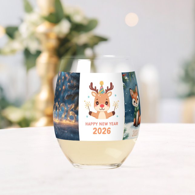 happy new year 2026 fox & reindeer  weinglas ohne stiel (Insitu (Hochzeit))