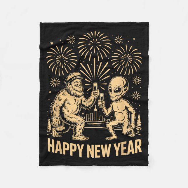 Happy New Year 2026 Funny Bigfoot And Alien Lovers Fleecedecke (Vorderseite)