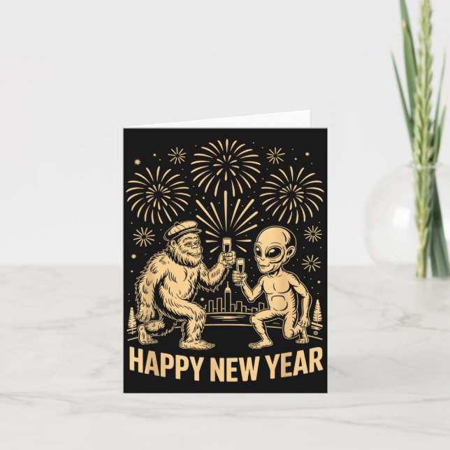 Happy New Year 2026 Funny Bigfoot And Alien Lovers Karte (Vorderseite)