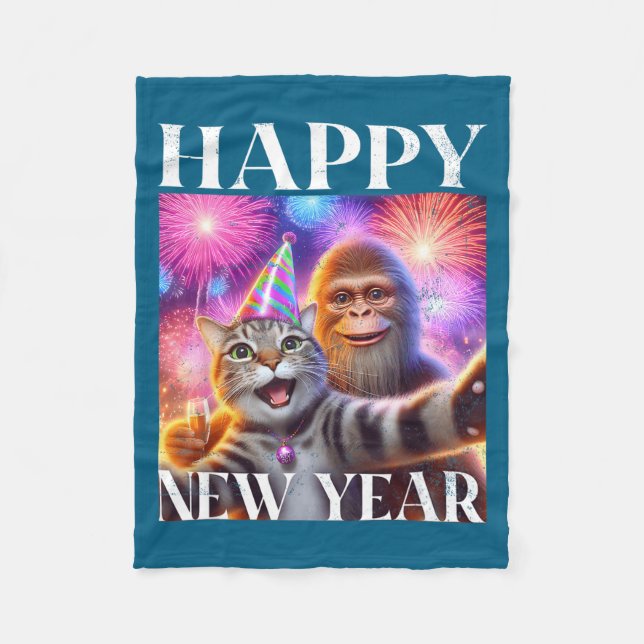 Happy New Year 2026 Funny Cat Bigfoot Party Art  Fleecedecke (Vorderseite)