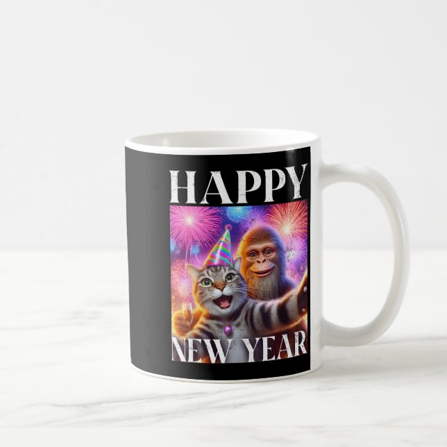 Happy New Year 2026 Funny Cat Bigfoot Party Art  Kaffeetasse (Rechts)