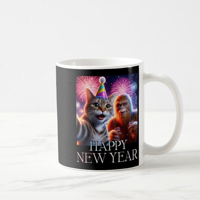 Happy New Year 2026 Funny Cat Bigfoot Party Art  Kaffeetasse (Rechts)