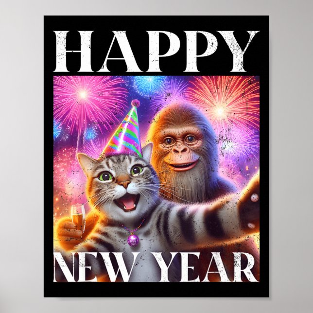 Happy New Year 2026 Funny Cat Bigfoot Party Art  Poster (Vorne)