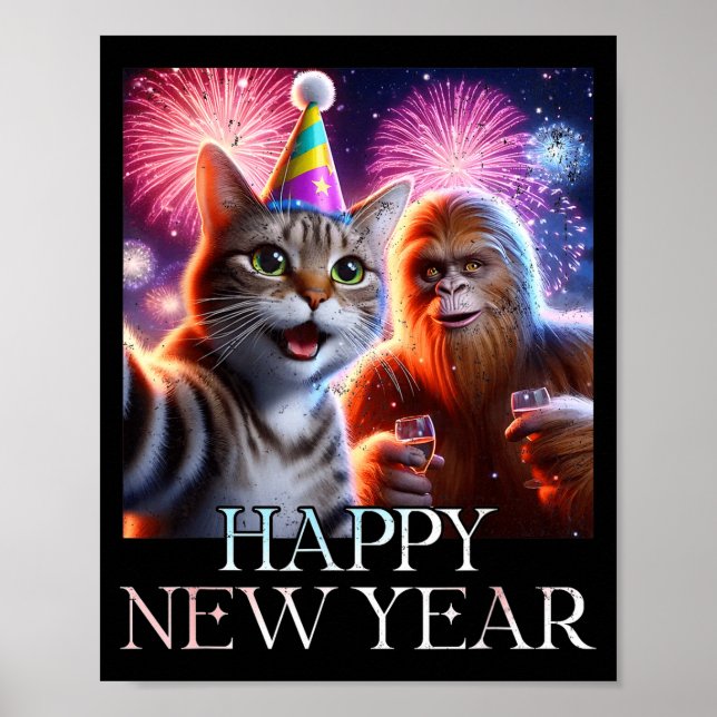 Happy New Year 2026 Funny Cat Bigfoot Party Art  Poster (Vorne)