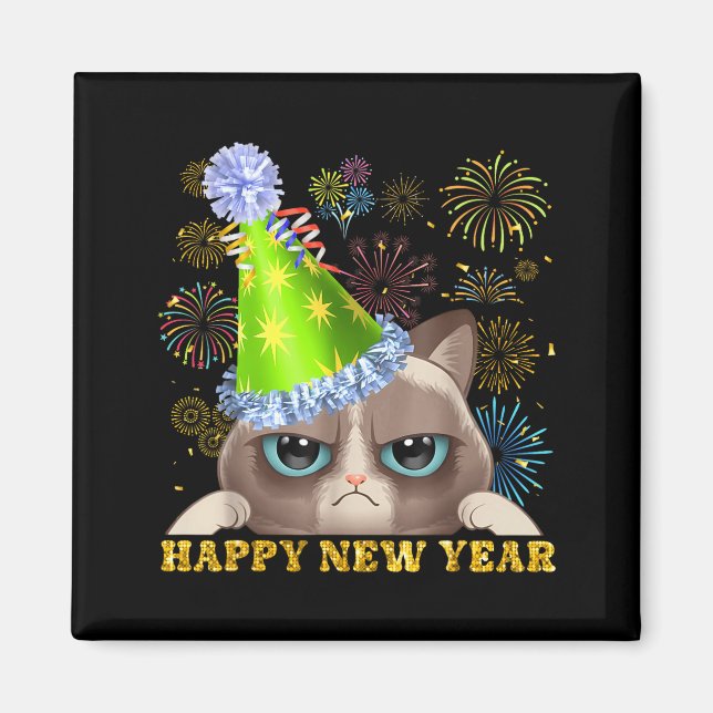 Happy New Year 2026 Funny Cat New Year's Eve Hat G Magnet (Vorne)