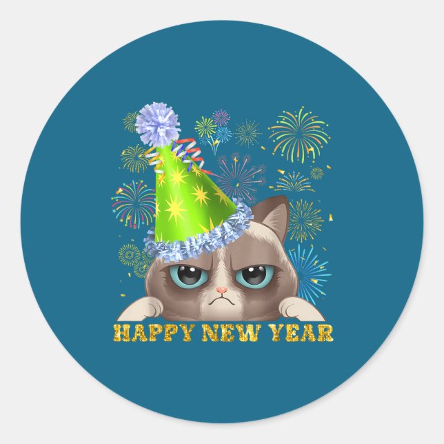 Happy New Year 2026 Funny Cat New Year's Eve Hat G Runder Aufkleber (Vorderseite)