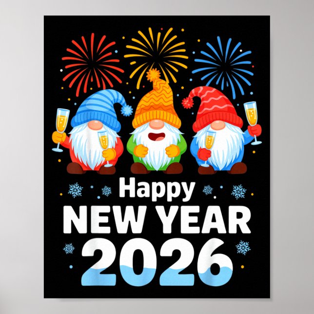 Happy New Year 2026 Gnome With Fireworks And Champ Poster (Vorne)