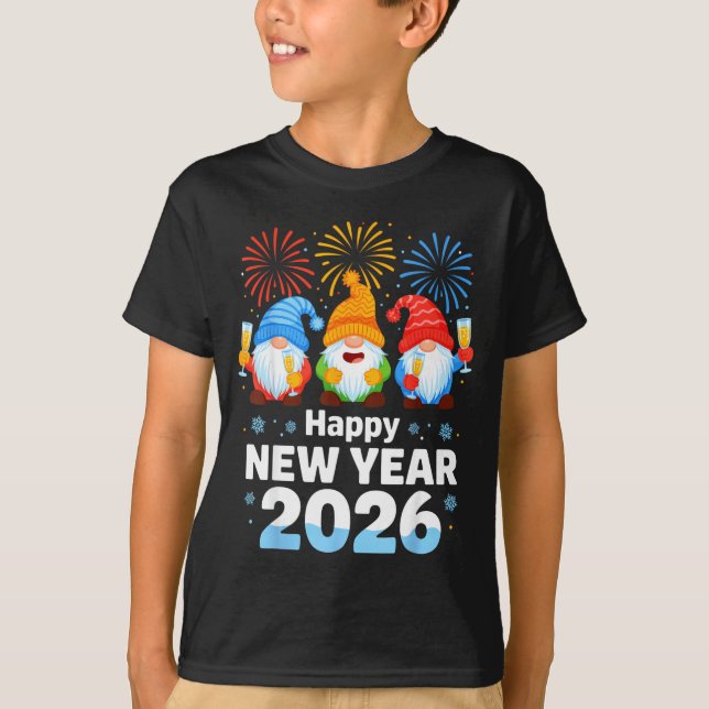 Happy New Year 2026 Gnome With Fireworks And Champ T-Shirt (Vorderseite)