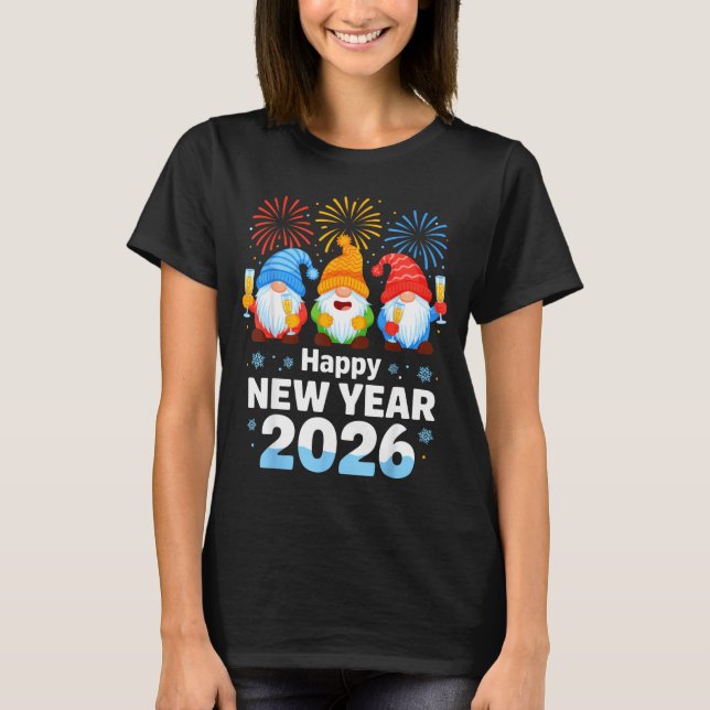 Happy New Year 2026 Gnome With Fireworks And Champ T-Shirt (Vorderseite)