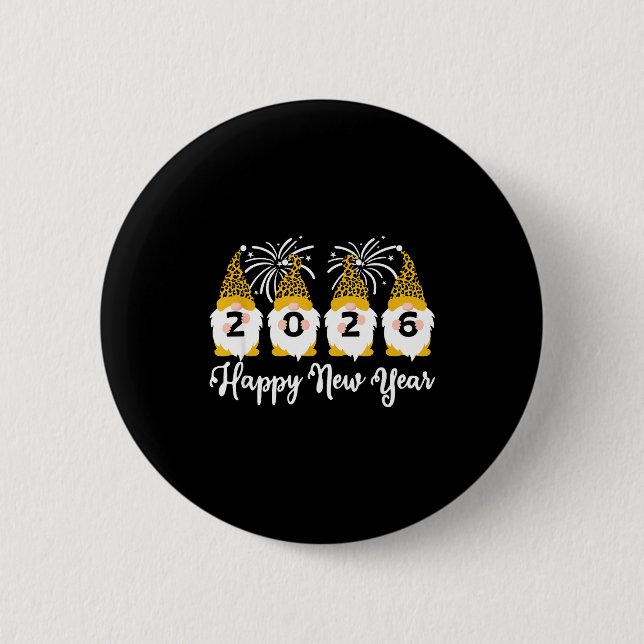Happy New Year 2026 Gnomes Leopard Print Gnomies G Button (Vorderseite)