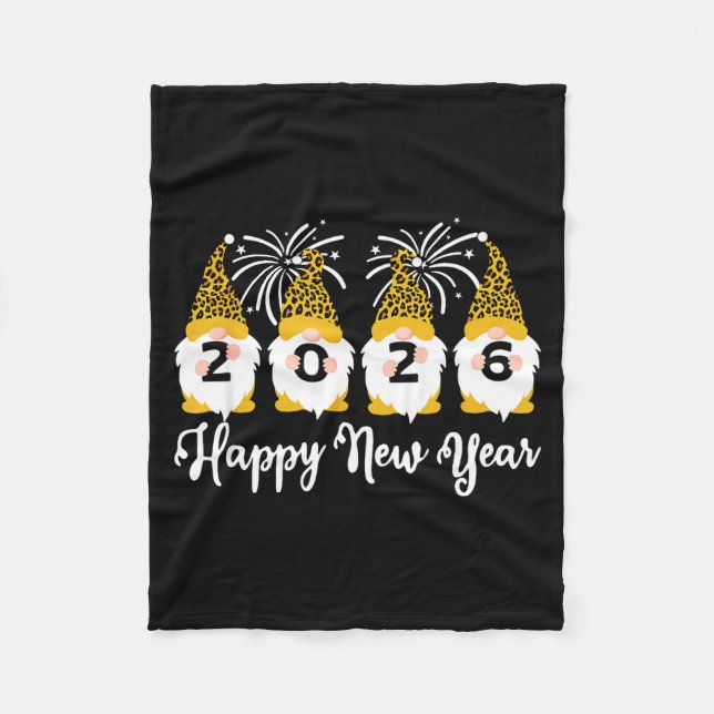 Happy New Year 2026 Gnomes Leopard Print Gnomies G Fleecedecke (Vorderseite)