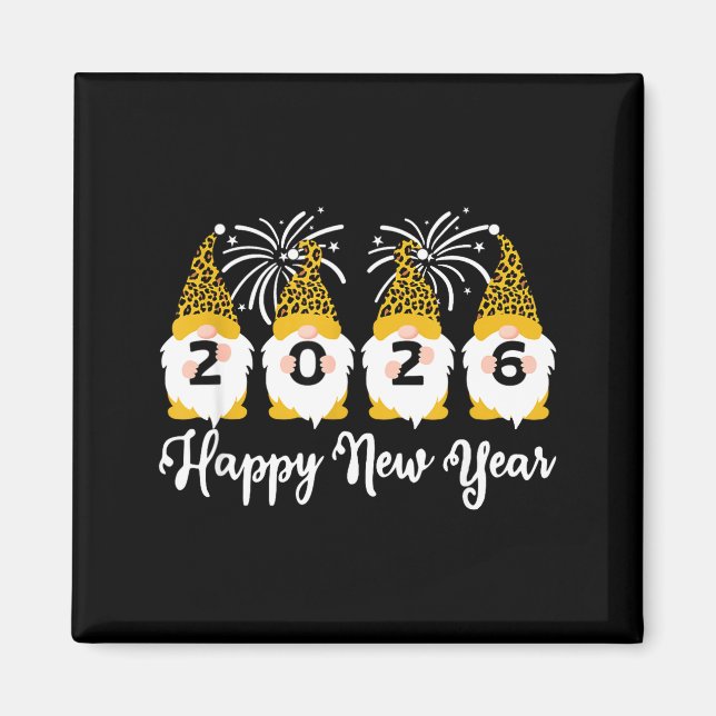 Happy New Year 2026 Gnomes Leopard Print Gnomies G Magnet (Vorne)