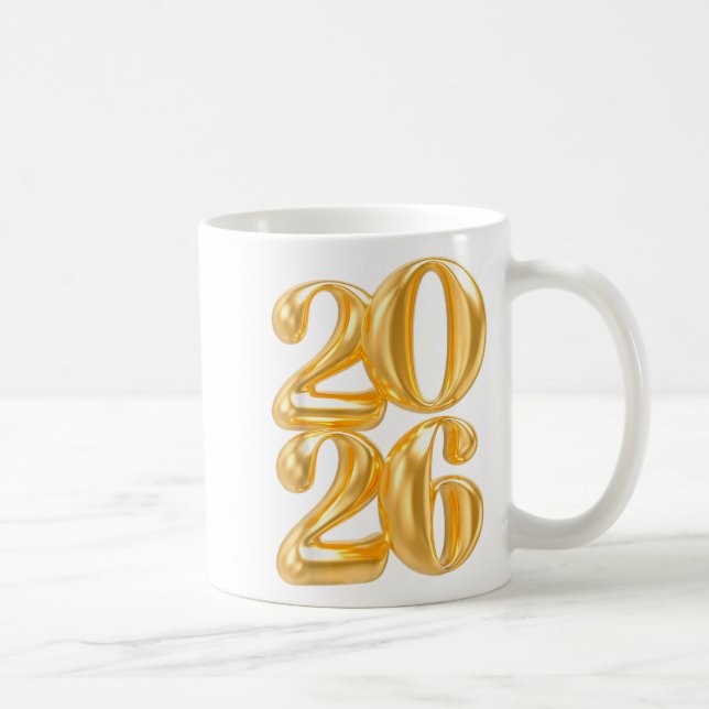 Happy New Year 2026 Gold Confetti Ballon Party Fa Kaffeetasse (Rechts)