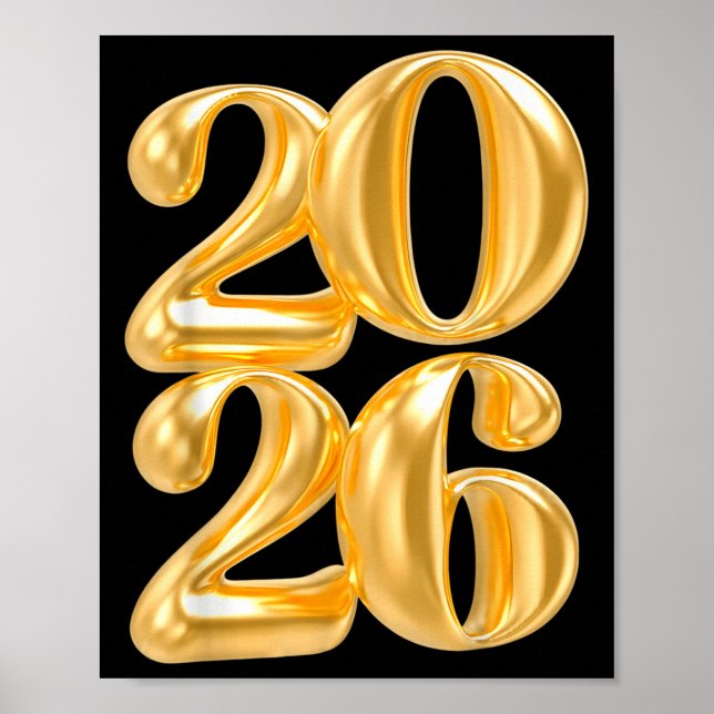 Happy New Year 2026 Gold Confetti Ballon Party Fa Poster (Vorne)