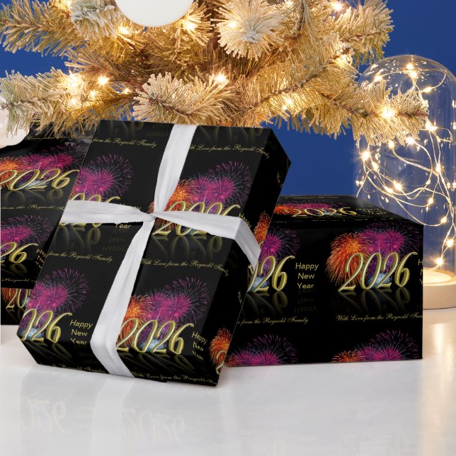 Happy New Year 2026 Gold Fireworks Geschenkpapier (Feiertage)