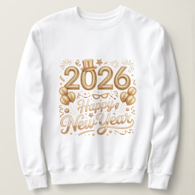 Happy New Year 2026 Gold Lettering T‑Shirt with Ba Sweatshirt (Design vorne)