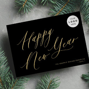 Happy New Year 2026 Gold-Script-Geschäft LOGO Feiertagskarte