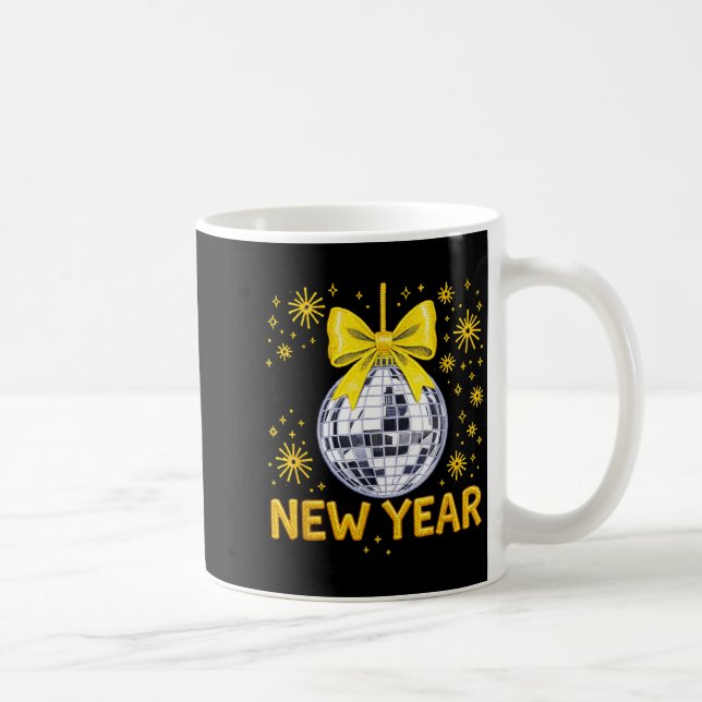Happy New Year 2026 Golden Disco Ball Bow New Year Kaffeetasse (Rechts)