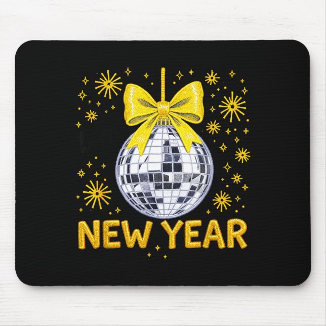 Happy New Year 2026 Golden Disco Ball Bow New Year Mousepad (Vorne)