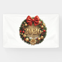 happy new year 2026 golden wreath banner