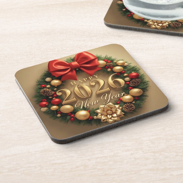 happy new year 2026 golden wreath coasters getränkeuntersetzer (Linke Seite)