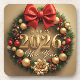 happy new year 2026 golden wreath coasters getränkeuntersetzer