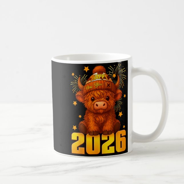 Happy New Year 2026 Highland Cow &amp; Party Hat N Kaffeetasse (Rechts)