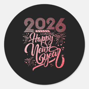 Happy New Year 2026 Loading Fireworks Party Runder Aufkleber