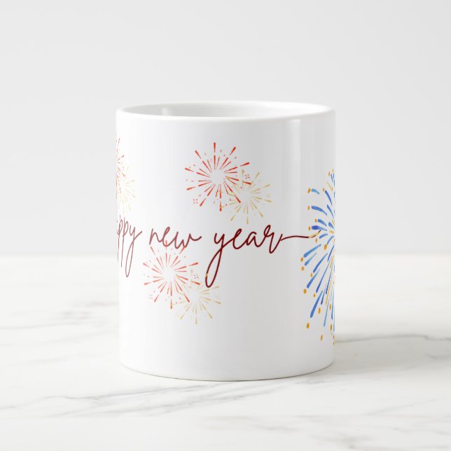 Happy New Year 2026 Mug – Fireworks & Celebration Jumbo-Tasse (Vorderseite)