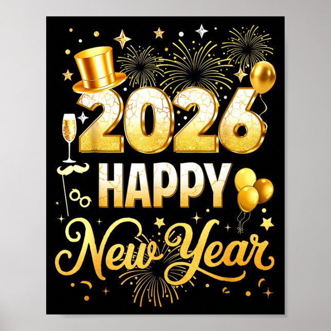 Happy New Year 2026 New Year Party Ballon Family M Poster (Vorne)