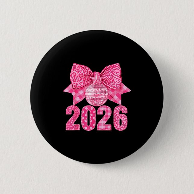Happy New Year 2026 Nk Bow Patchwork Leopard Zebra Button (Vorderseite)