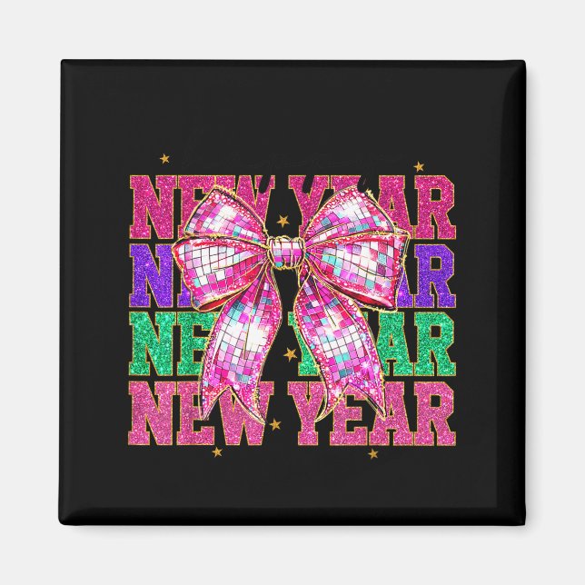 Happy New Year 2026 Nk Coquette Bow Disco Ball Cou Magnet (Vorne)