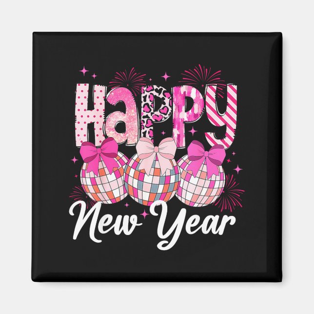 Happy New Year 2026 Nk Coquette Bow Disco Ball Fir Magnet (Vorne)