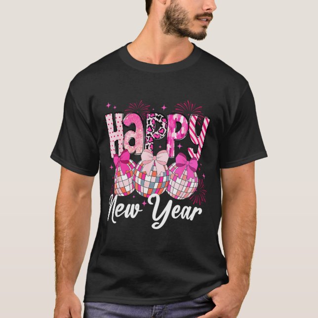 Happy New Year 2026 Nk Coquette Bow Disco Ball Fir T-Shirt (Vorderseite)
