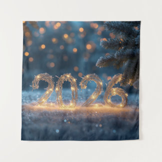 happy new year 2026 party backdrop wandteppich