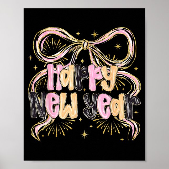 Happy New Year 2026 Party Coquette Bow Girly Women Poster (Vorne)
